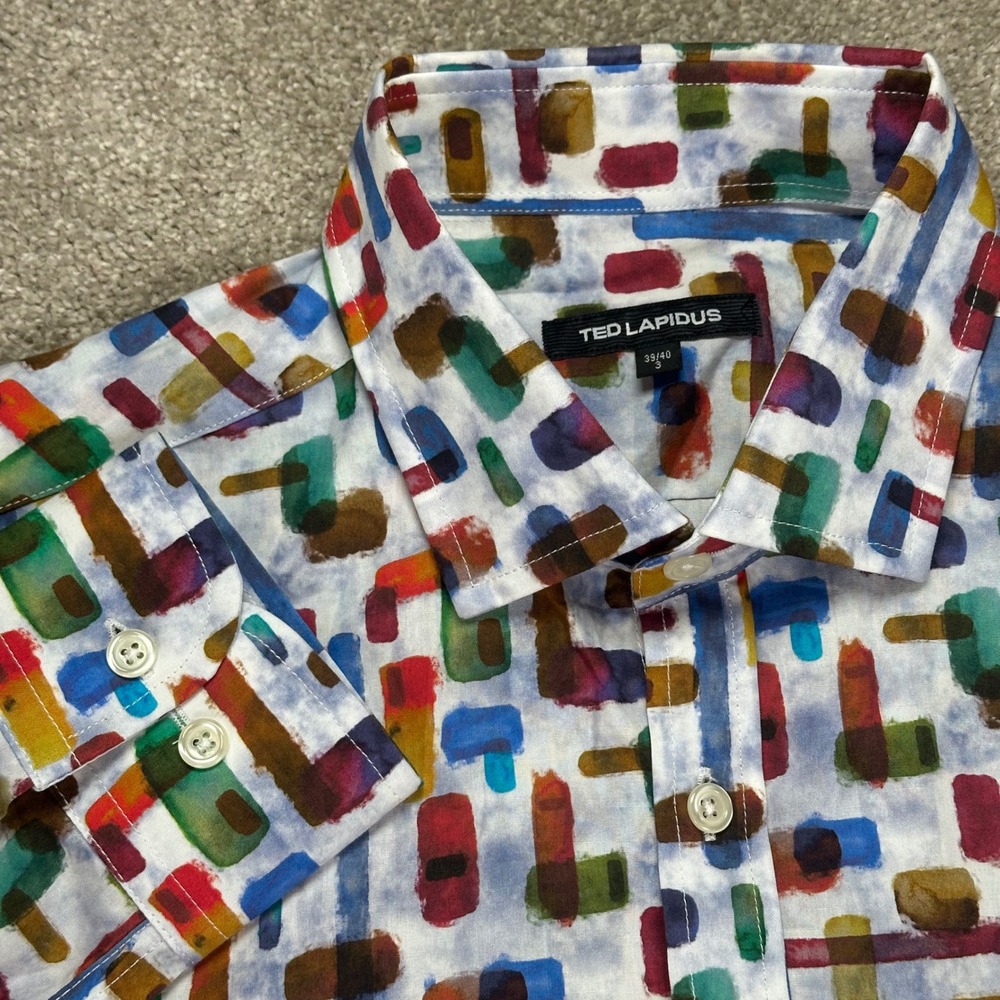 Ted Lapidus Men's Colorful Abstract Print‎ Cotton Button Up Shirt